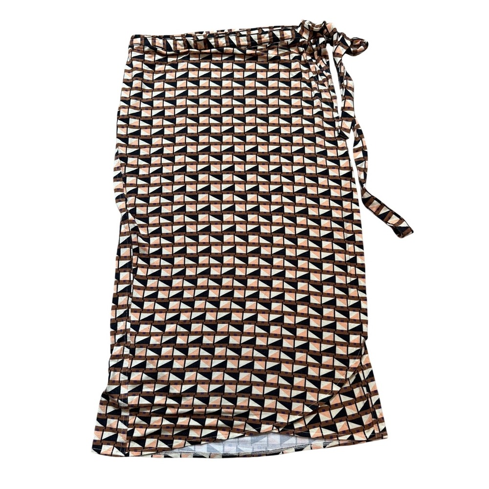 Free People Geometric Print Faux Wrap Midi Skirt Size M/L Retro Boho Chic